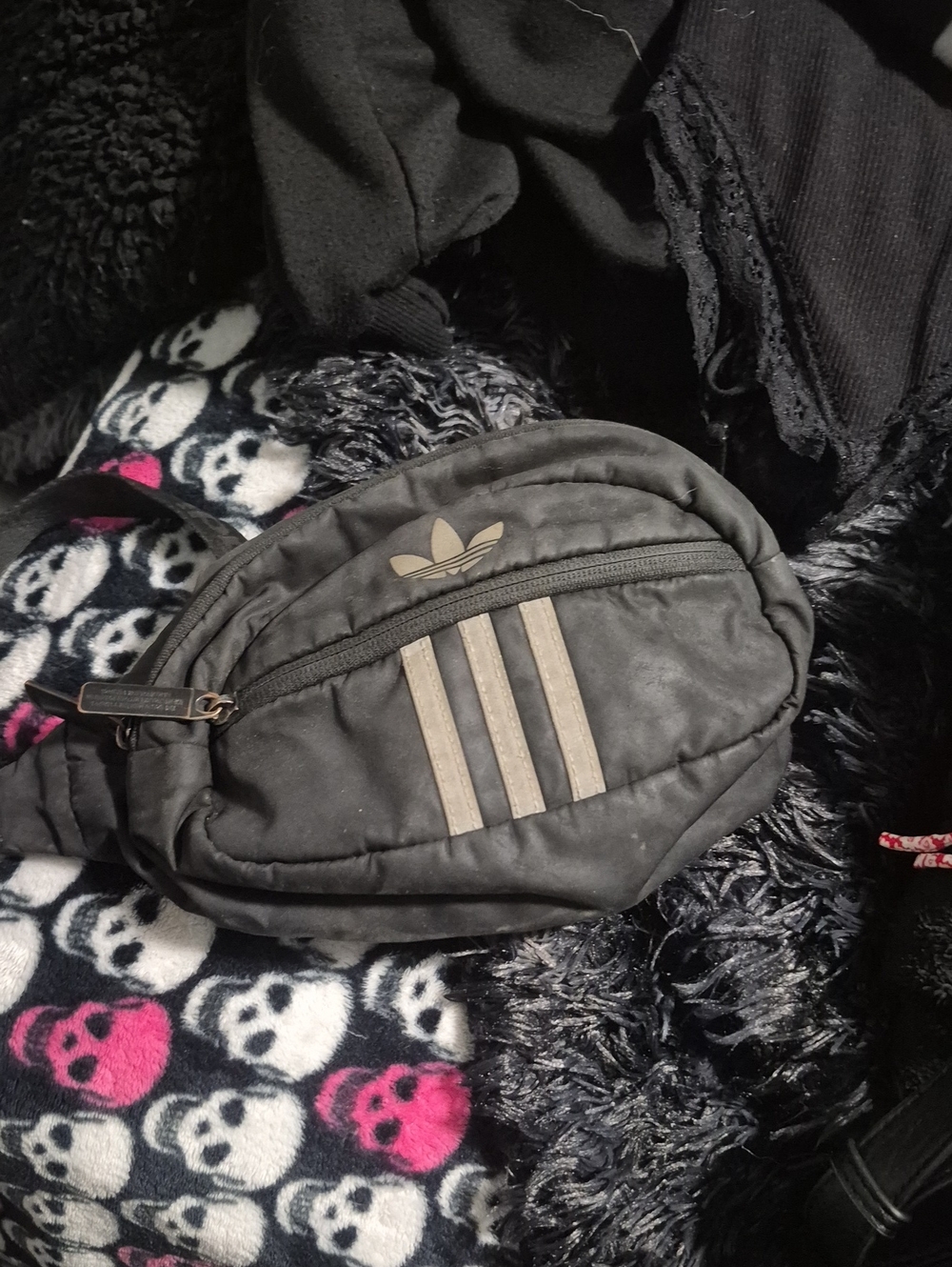 adidas Black Waist Bag with Silver Three-Stripes
